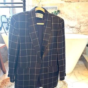 Vintage Charles Glueck Focus 2000 100% Silk Windowpane Blazer Size 10 Tailored